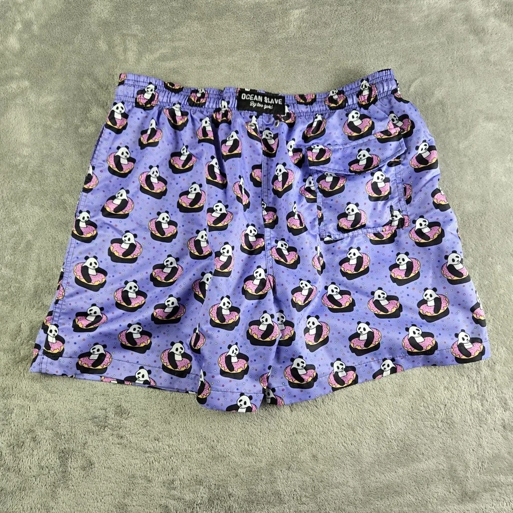 Ocean Slave By Too Good Swim Trunk Mens XL 32x5 Purple Panda In A Donut Lined